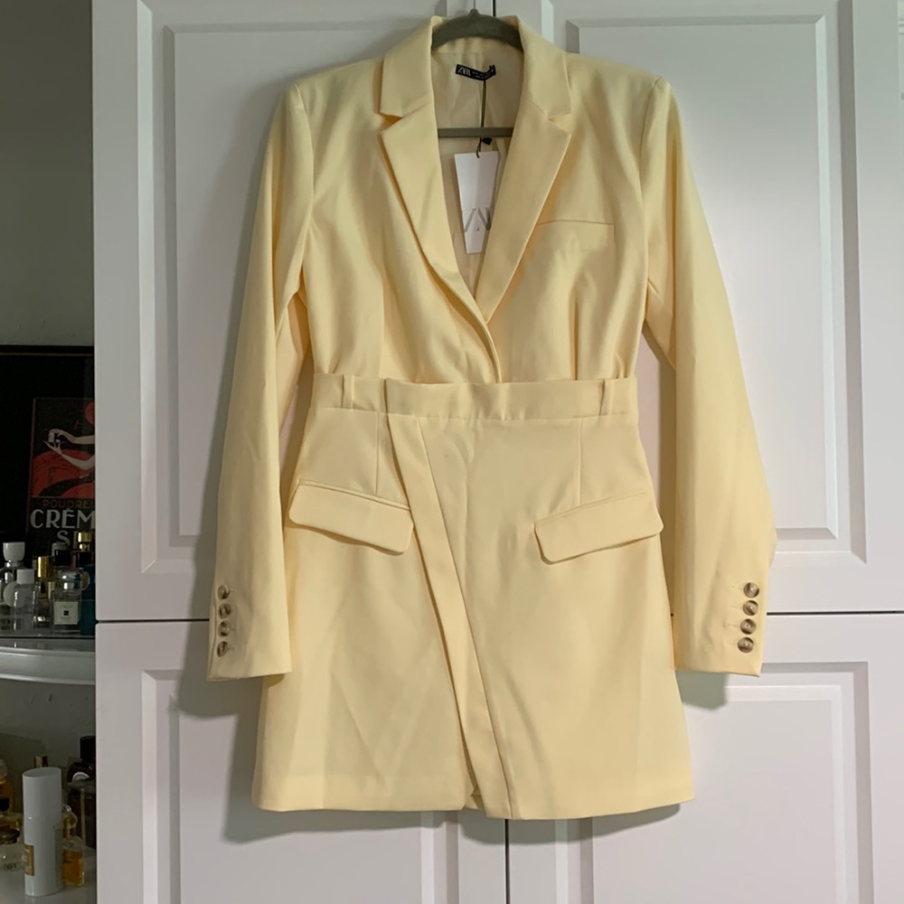 Zara Lapel Collar Blazer Cream Dress NWT